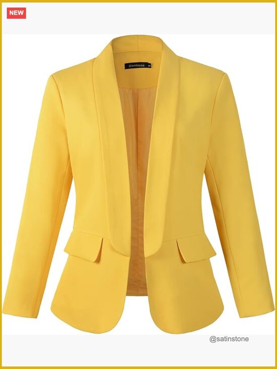 Jackets & Blazers - Long Sleeve Blazer Jacket with Notch Collar, No Button, Polyester Blend